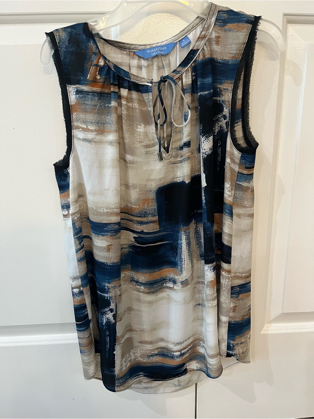 Simply Vera Vera Wang Navy, Tan & Cream Abstract Tie-Neck Sleeveless Top